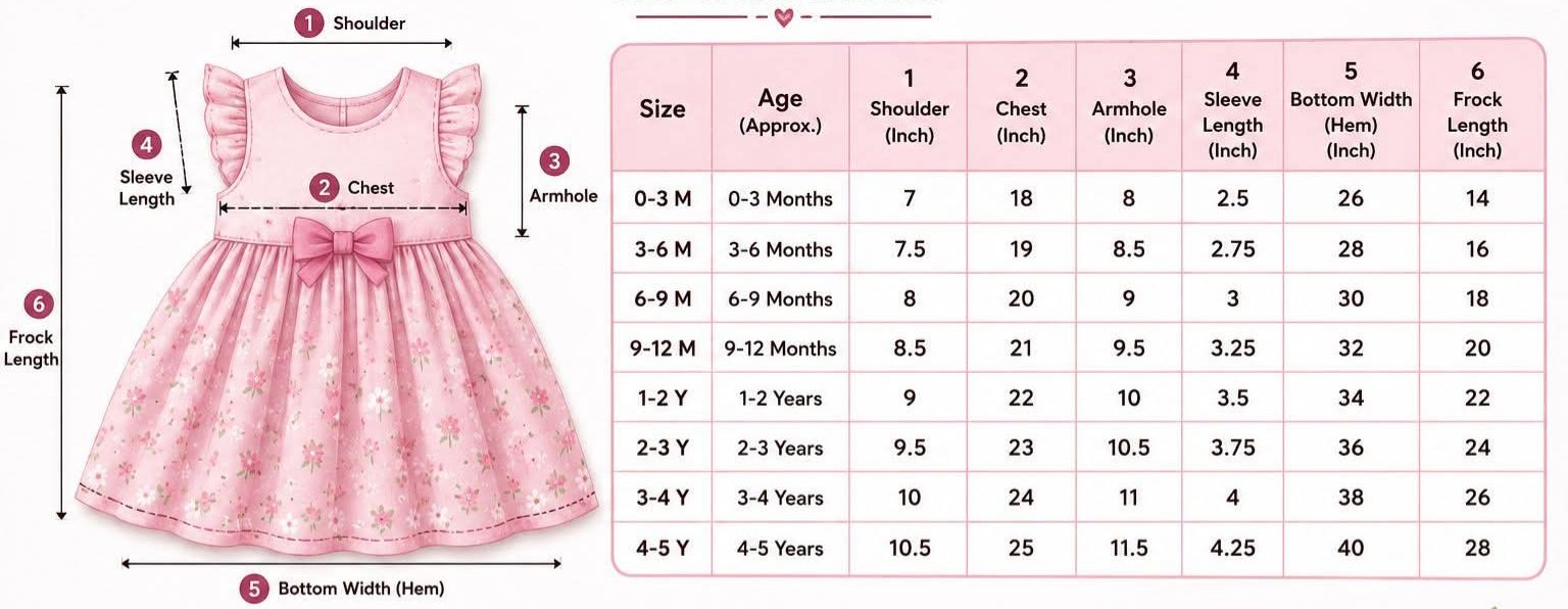 Baby frocks measurement and size chart